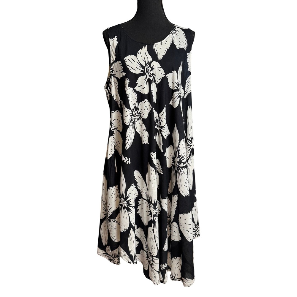 Island Resortwear Black White Floral Beach Coastal Coverup Dress Boho